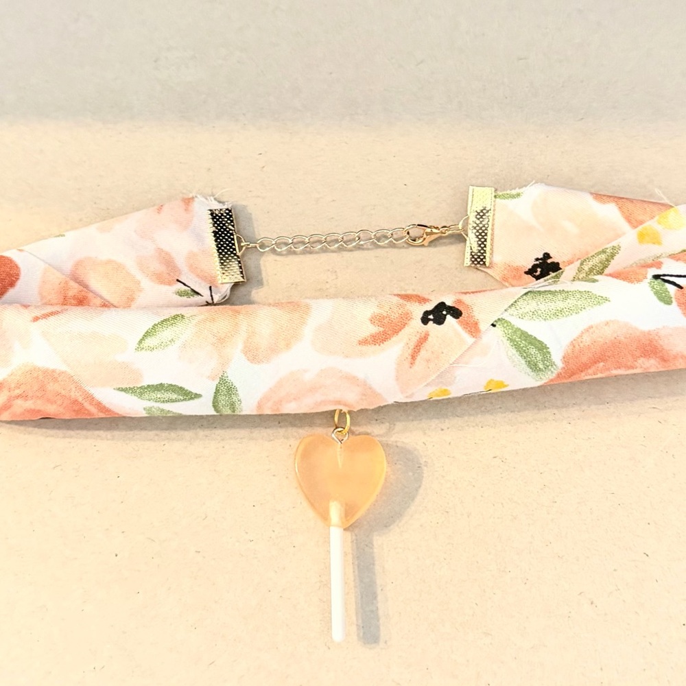 Floral Orange Peach Heart Lollipop Choker